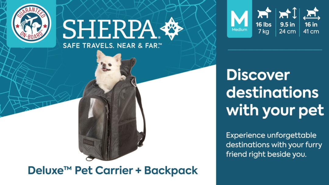 Sherpa Deluxe Guaranteed On Board Convertible Pet Carrier Backpack Black Medium Sherpa